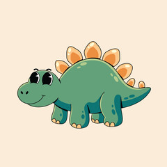 Cute green stegosaurus dinosaur cartoon character with retro style eyes. Prehistoric animal comic illustration isolated on a background.