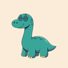 A delightful cartoon illustration of a cute little dinosaur. This friendly green brontosaurus character is smiling with its eyes closed, perfect for kids.