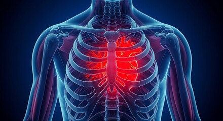 Human Anatomy:  Rib Cage, Heart, and Musculature 3D Medical Illustration