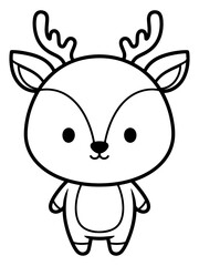 Fototapeta premium Cute Cartoon Reindeer with Big Eyes Outline Illustration