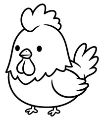 Naklejka premium Cute Cartoon Chicken Line Art Illustration