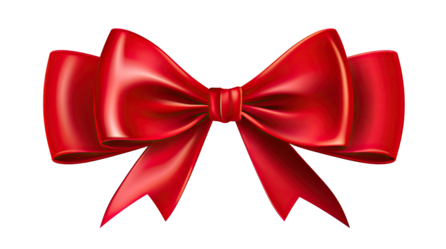 Flowing red ribbon bow with luxurious folds and graceful curves for gift wrapping or festive decoration isolated on white background