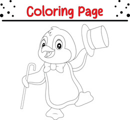 Penguin coloring book page. Sea animal drawing for kids