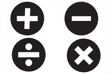 Plus and minus icon set. Math symbol. Plus icon, Minus icon, Multiply icon, Divide icon