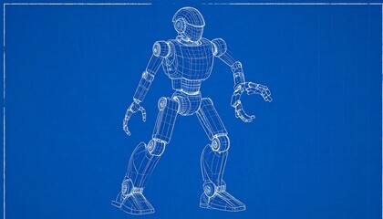 Fototapeta premium Blueprint style depiction of a futuristic robot