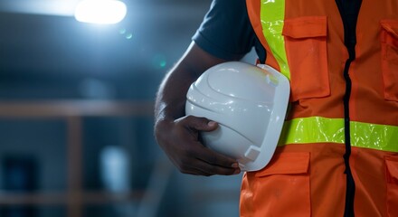 Construction Worker Holding Safety Helmet