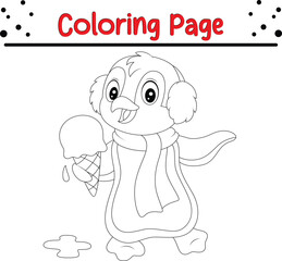 Penguin coloring book page. Sea animal drawing for kids