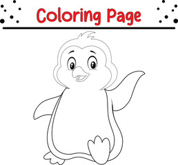 Penguin coloring book page. Sea animal drawing for kids
