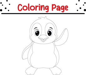 Cute Penguin coloring book page. Sea animal drawing for kids