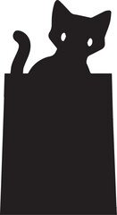 Playful Black Cat Silhouette Popping Out of a Paper Bag with Head Visible