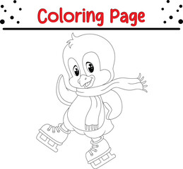 Cute Penguin coloring book page. Sea animal drawing for kids