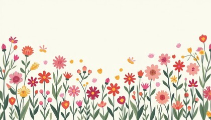 Fototapeta premium Charming Hand-Drawn Wildflower Border in Warm Spring Colors
