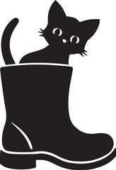 Adorable Kitten Silhouette Peeking Out from Inside a Boot