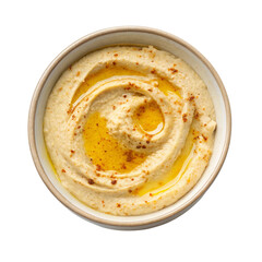 Creamy hummus topped with olive oil and spices.