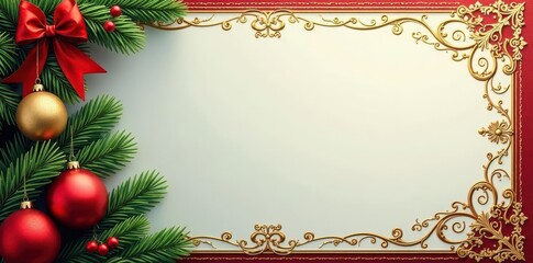 Ornate Christmas card design, festive details, merry christmas, christmas tree