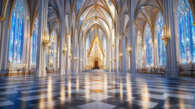 Grand Hall of Elegance: Immerse yourself in the majesty of a palatial hall, a symphony of soaring arches, intricate details, and the ethereal glow of natural light.