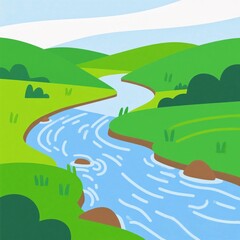 Obraz premium landscape with river and hills