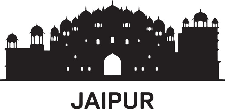 Jaipur Skyline Silhouette Hawa Mahal Forts Domes Royal Indian City Vector in Black