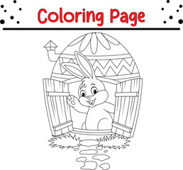 Rabbit Coloring Book Page. Happy Easter Bunny Drawing