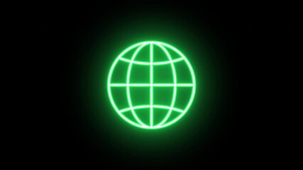 Neon world icon animation, uniform rotation with color blink. Glowing neon 3D globe icon, looped spin with blink. International network, digital world, global internet, earth planet sign. 4 colors - Powered by Adobe