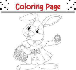 Rabbit Coloring Book Page. Happy Easter Bunny Drawing