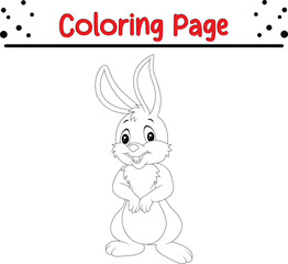 Rabbit Coloring Book Page. Happy Easter Bunny Drawing
