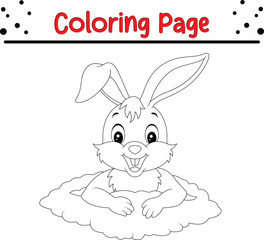 Rabbit Coloring Book Page. Happy Easter Bunny Drawing