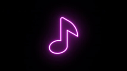 Neon music note animation, uniform rotation with color blink. Glowing neon 3D musical note icon, looped spin with blink. Melody sound, audio podcast, music festival, karaoke, disco party. 3 colors - Powered by Adobe