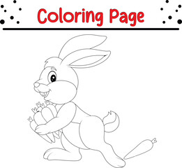 Rabbit Coloring Book Page. Happy Easter Bunny Drawing