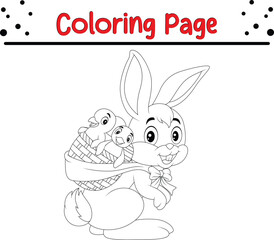 Rabbit Coloring Book Page. Happy Easter Bunny Drawing