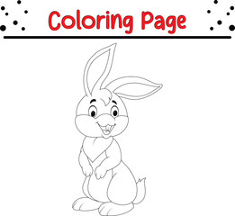 Rabbit Coloring Book Page. Happy Easter Bunny Drawing