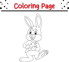 Cute Rabbit Coloring Book Page. Happy Easter Bunny Drawing