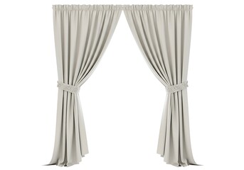 "Elegant Beige Window Curtains Tied Back – Classic Drapes Isolated on White Background"
