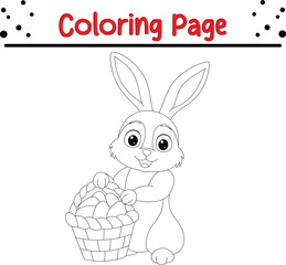 Cute Rabbit Coloring Book Page. Happy Easter Bunny Drawing