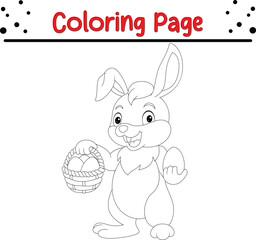 Rabbit Coloring Book Page. Happy Easter Bunny Drawing