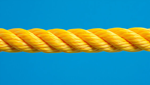 Thick yellow rope against bright blue background braided