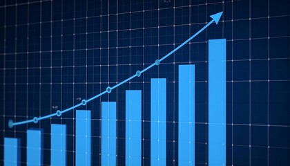Upward trending bar graph on a dark blue grid