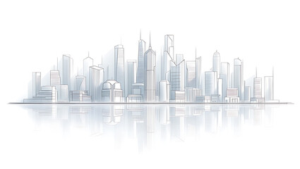 Obraz premium Urban architectural sketch reflected in water cityscape architectural drawing