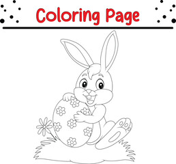 Rabbit Coloring Book Page. Happy Easter Bunny Drawing