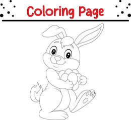 Rabbit Coloring Book Page. Happy Easter Bunny Drawing