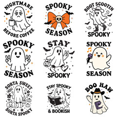 Collection of Trendy Halloween T-shirt Vector, Spooky Ghost Halloween Illustration, Holiday Clipart Design, Scary Halloween Typography Shirt, Horrible Seasonal Design