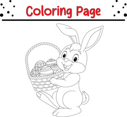 Rabbit Coloring Book Page. Happy Easter Bunny Drawing