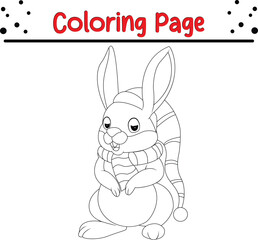 Cute Rabbit Coloring Book Page. Happy Easter Bunny Drawing