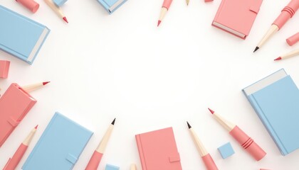 Pastel Stationery Arrangement: A Study in Soft Colors and Geometric Forms