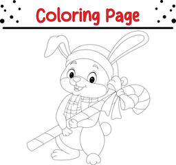 Rabbit Animal Coloring Book Page. Happy Easter Bunny Drawing