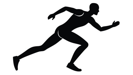 A striking black silhouette of a male athlete in a powerful running pose. This vector graphic icon captures the dynamic motion of a sprinter, symbolizing speed, endurance, and peak physical fitness.
