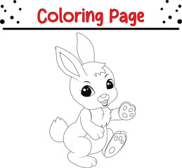 Cute Rabbit Coloring Book Page. Happy Easter Bunny Drawing