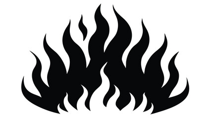 Monochrome illustration of a stylized fire flame icon, a powerful black silhouette on a white background representing heat, energy, passion, and danger.