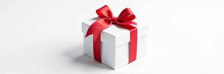 Open white gift box with red ribbon, isolated on white background Merry Christmas , holiday, christmas