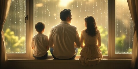 Family bonding moments cozy home emotional capture rainy day intimate view togetherness